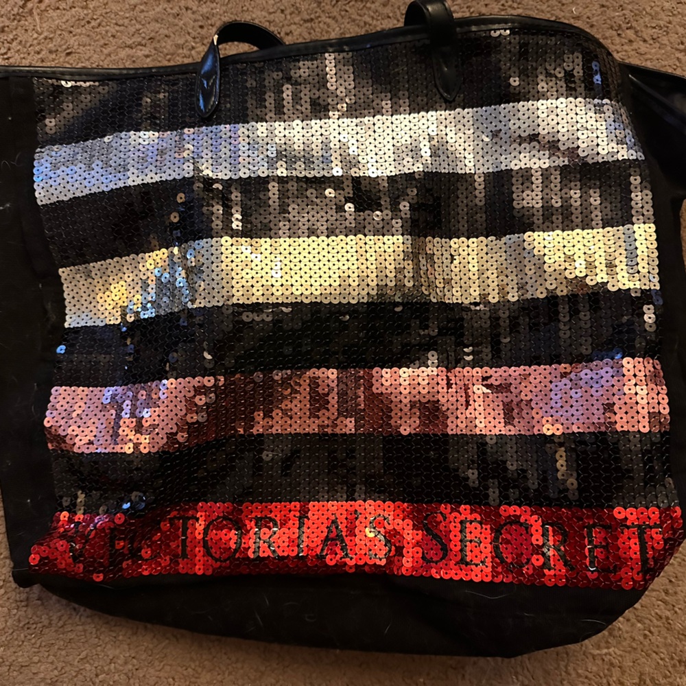 Victoria's Secret Glam Sequin Tote - Black, Silver, Red